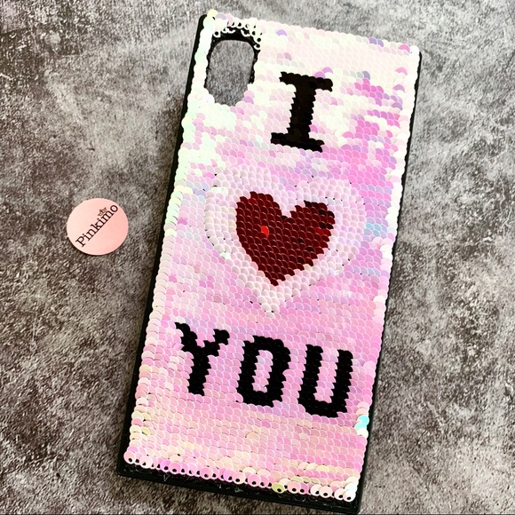 New iPhone XS/X Dual Side I ❤️ U Sequin Case - Picture 4 of 7